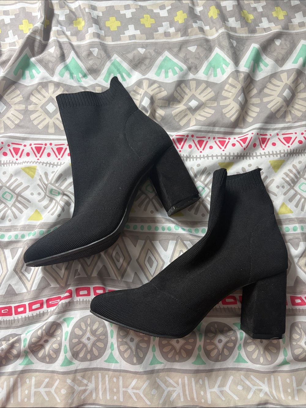 MIA Black Stretch Knit Ankle Booties with Block Heel
